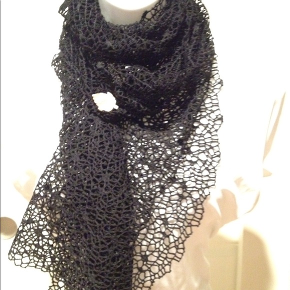 Hand Crafted Accessories - SJC 12” x 82” Handmade ‘Black Lace’ Scarf